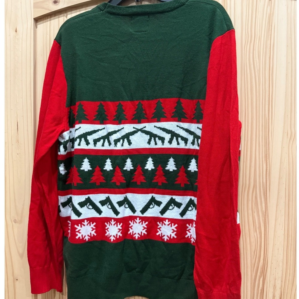 Exclusion Clothing Mens XL Ugly Christmas Sweater Guns Tactical Holiday Green - Picture 6 of 7
